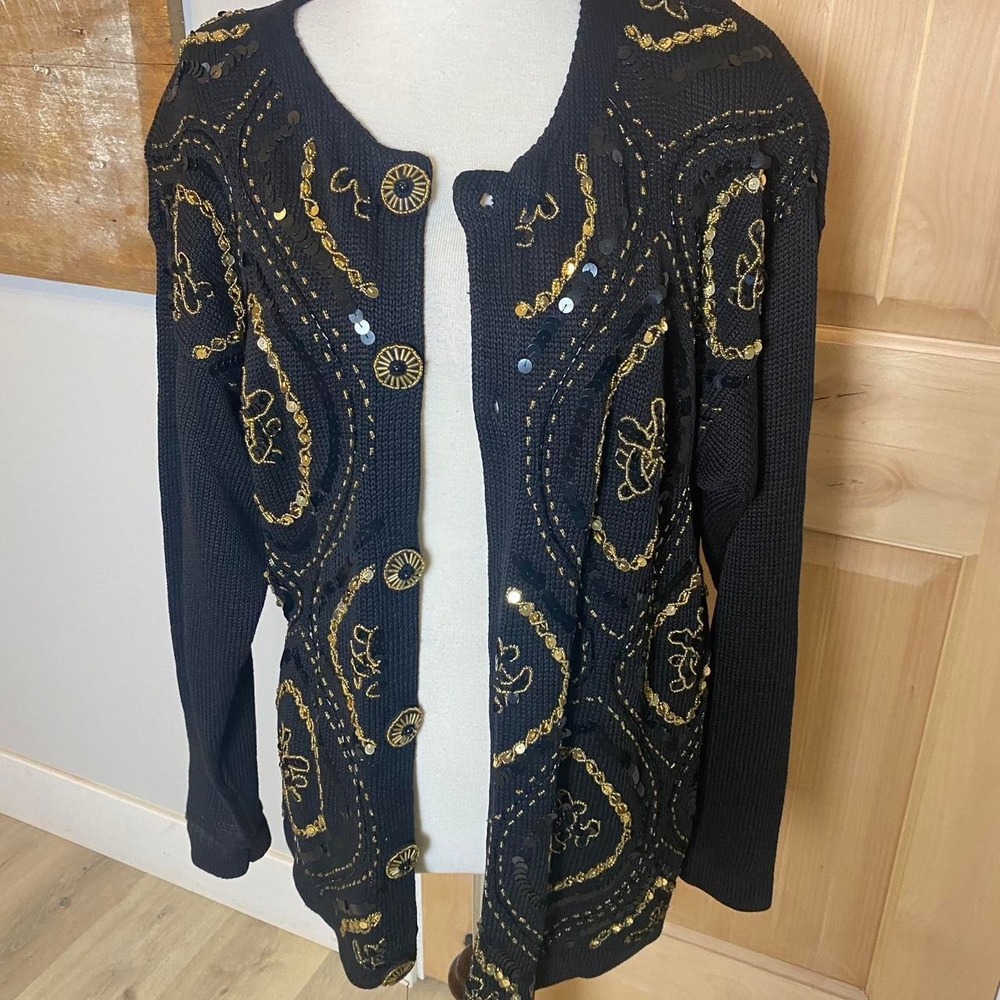 Vintage 90's Gold Sequin Coat Jacket woman's Grannycore M Party Cocktail
